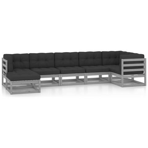 Lusso Casadino - Set Salotto Giardino 7 Pz Cuscini Antracite Legno Massello Pino - Foto 1