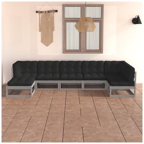 Lusso Casadino - Set Salotto Giardino 7 Pz Cuscini Antracite Legno Massello Pino - Foto 8