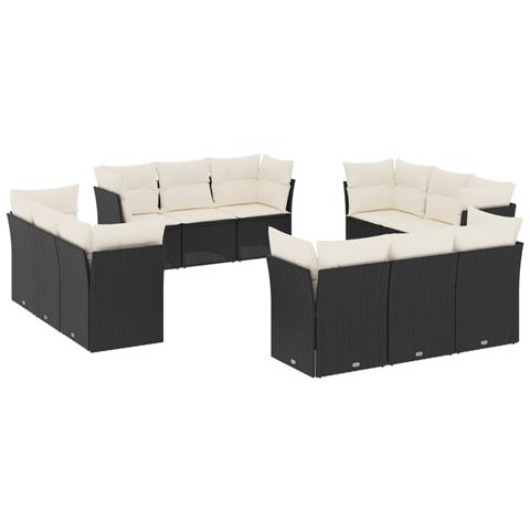Set Divani Da Giardino 12 Pz Con Cuscini Nero In Polyrattan - Foto 1