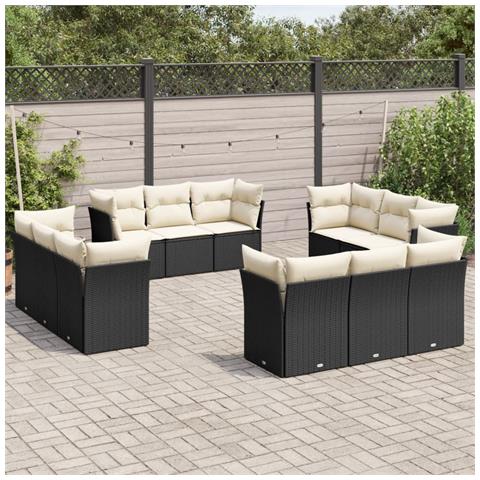 Set Divani Da Giardino 12 Pz Con Cuscini Nero In Polyrattan - Foto 8