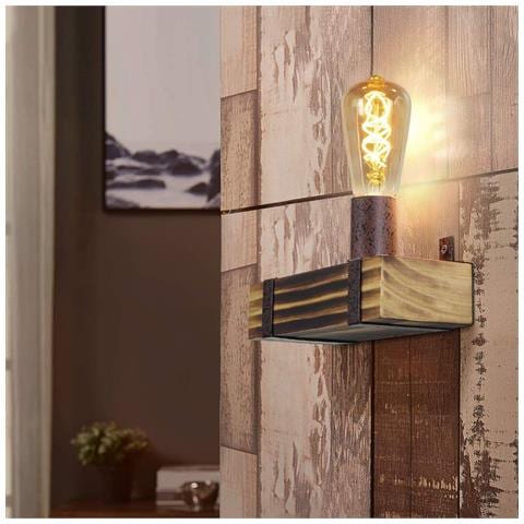 Applique Da Parete E27 In Legno Retrò, Faretto Da Parete 23cm In Stile Industriale - Foto 2