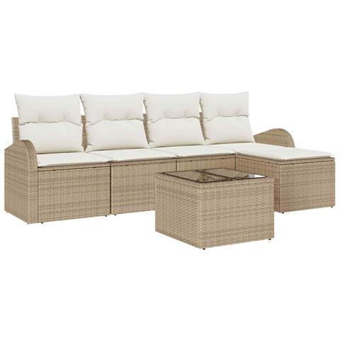 Set di Divani da Giardino in 6 Pezzi con Cuscini Imbottitura in Polyrattan Marrone - Foto 1