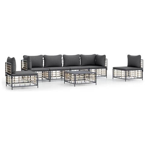 Set Divani da Giardino 7 pz con Cuscini Antracite in Polyrattan - Foto 1