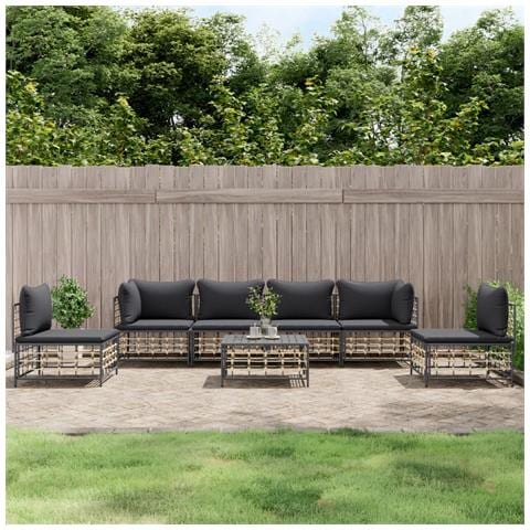 Set Divani da Giardino 7 pz con Cuscini Antracite in Polyrattan - Foto 2