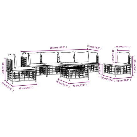 Set Divani da Giardino 7 pz con Cuscini Antracite in Polyrattan - Foto 9