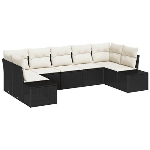 Set Divano da Giardino 7 Pezzi con Cuscini Nero Polyrattan - Foto 1