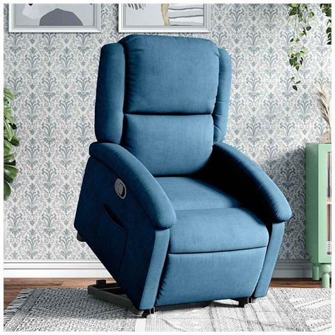 Poltrona Alzapersona Reclinabile Blu in Velluto - Foto 2