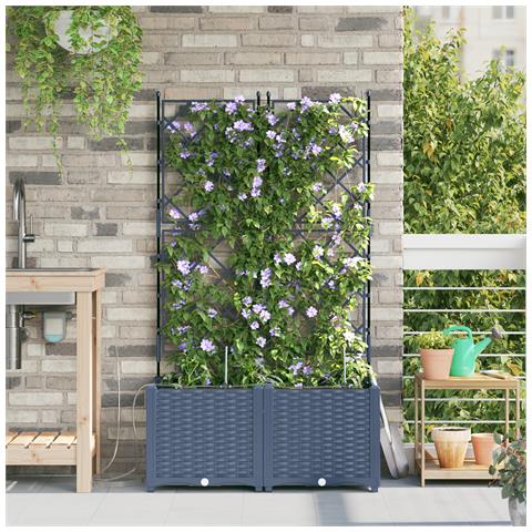 Fioriere da Giardino con Sistema di Irrigazione 2 pz Grigio - Foto 2