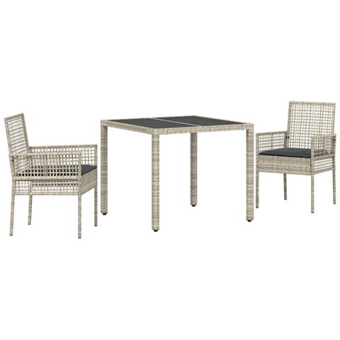 Set da Pranzo da Giardino 3 Pezzi con Cuscini Grigio Chiaro in Polyrattan - Foto 1
