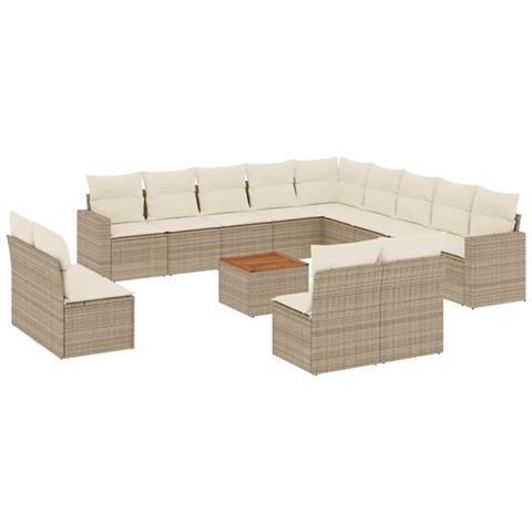 Set Divani da Giardino 14pz con Cuscini in Polyrattan Beige - Foto 1
