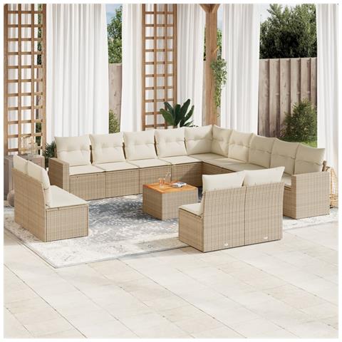 Set Divani da Giardino 14pz con Cuscini in Polyrattan Beige - Foto 2