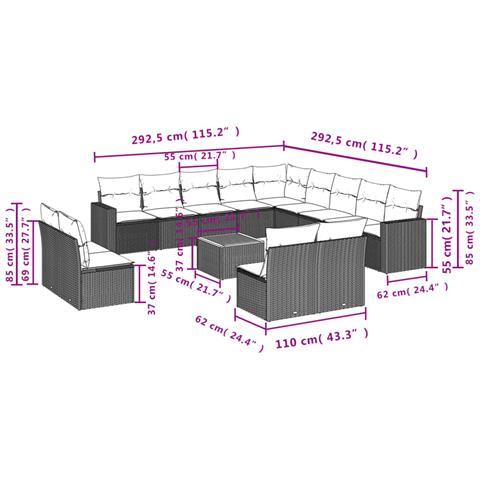 Set Divani da Giardino 14pz con Cuscini in Polyrattan Beige - Foto 3