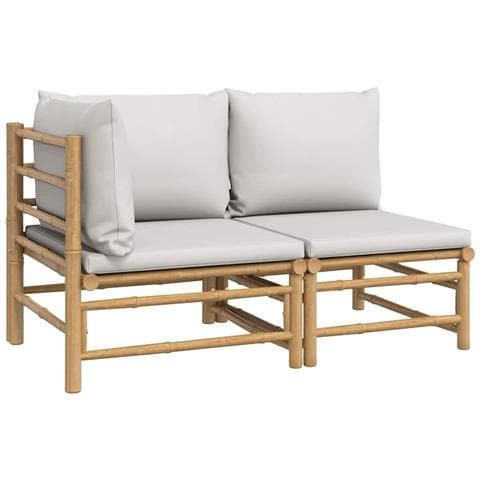 Set Salotto da Giardino 2pz con Cuscini Grigio Chiaro Bambù - Foto 1