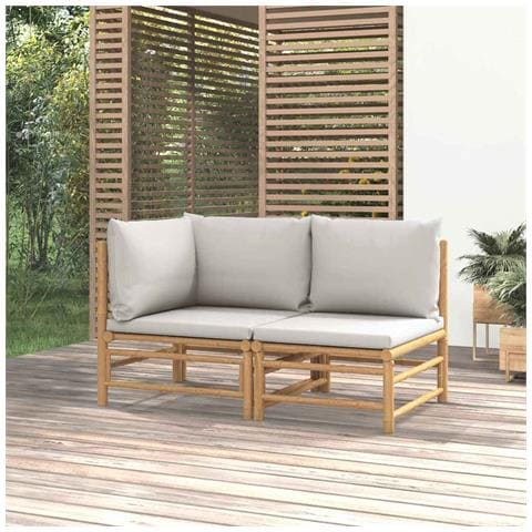 Set Salotto da Giardino 2pz con Cuscini Grigio Chiaro Bambù - Foto 2