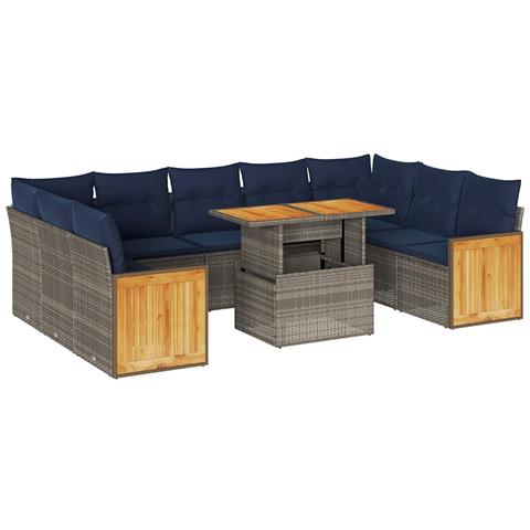 Divano Giardino 10 pz con Cuscini Grigio in Polyrattan Acacia - Foto 1