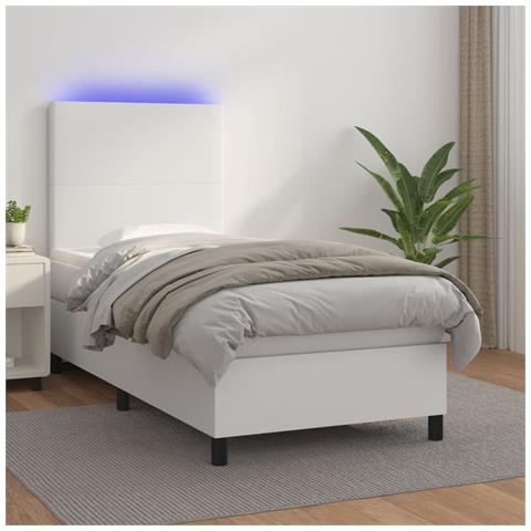Giroletto Molle con Materasso e LED Bianco 90x200 cm Similpelle - Foto 2