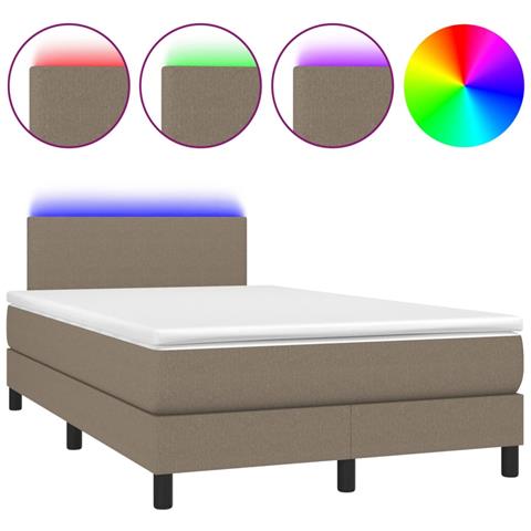 Letto a Molle con Materasso e LED Tortora 120x190 cm in Tessuto - Foto 1