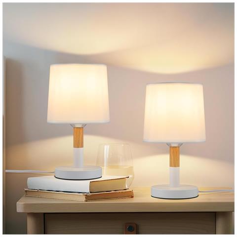 Lampada Da Tavolo Con Attacco E27, Lampada Da Comodino, Moderna Lampada Da Camera Da Letto, Paralume Bianco - Foto 2