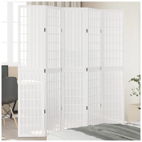 Divisorio Ambienti 5Pannelli Bianco Legno Massello di Paulownia - Foto 2