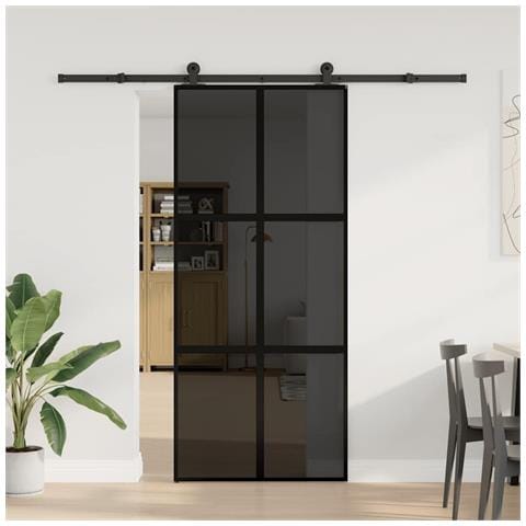 Porta Scorrevole Ferramenta 90x205 cm Vetro Temperato Alluminio - Foto 2