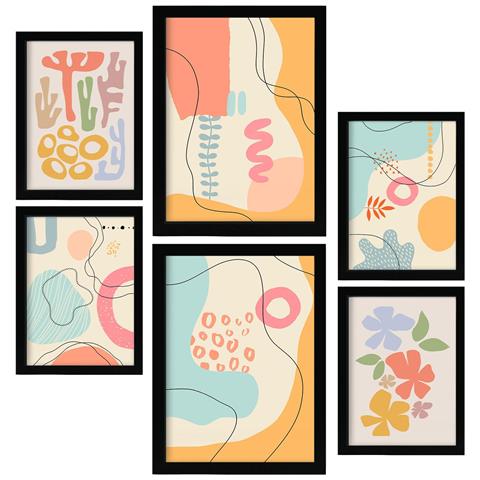 Set Di 6 Stampe Cornice Crasis In Fiore, Dipinti Decorativi Estetici Astratti Per Il Tuo Soggiorno Di Casa A3 & A4 Cornice Nera - Foto 1