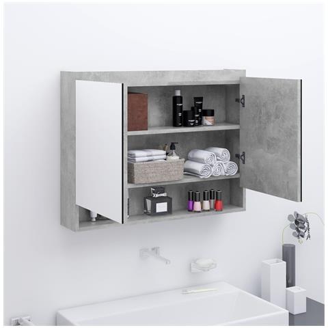 Lusso Casadino - Armadietto Bagno Con Specchio 80x15x60 Cm In Mdf Grigio Cemento - Foto 8