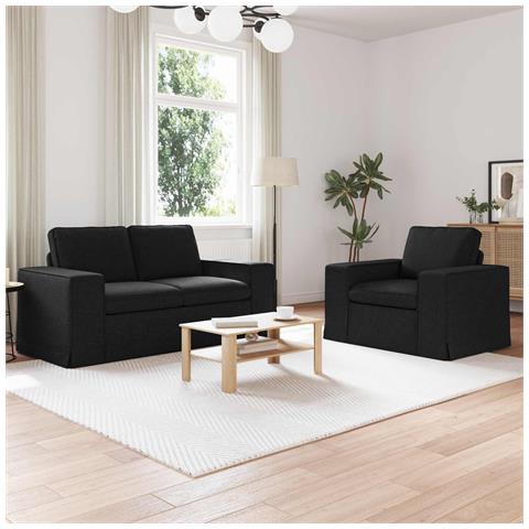 Divano 2 pcs Nero 182 x 80 x 82 cm Tessuto - Foto 2