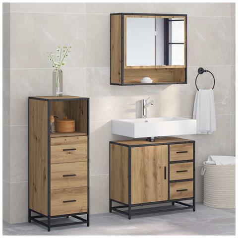 Set di mobili per il bagno con porta 3 pcs Rovere artigianale - Foto 2