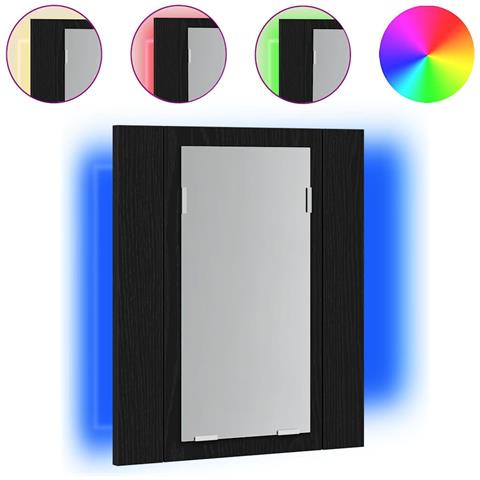 Mobiletto con specchio a LED per bagno Rovere Nero 40x12x45 cm in Legno Multistrato - Foto 1