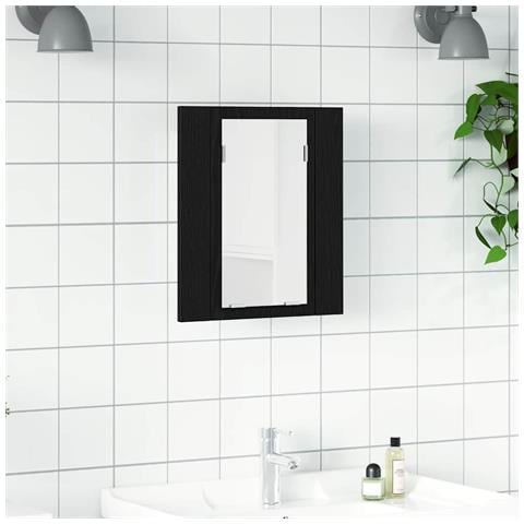 Mobiletto con specchio a LED per bagno Rovere Nero 40x12x45 cm in Legno Multistrato - Foto 2