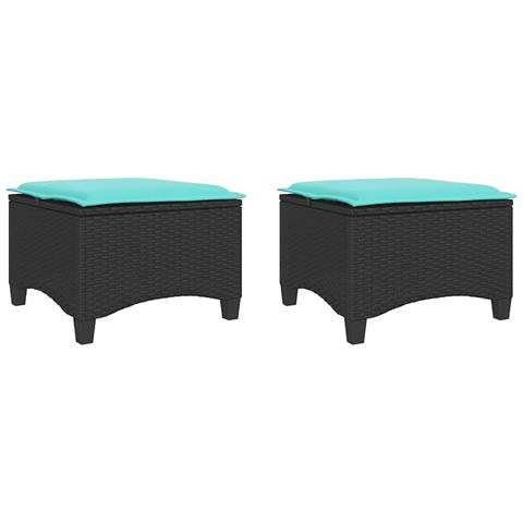 Sgabelli Giardino con Cuscini 2 pz Nero 55x55x36 cm Polyrattan - Foto 1