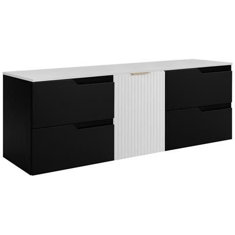 Mobile sottolavabo, Nero e beige, 160 cm, Con piano d'appoggio, 2 cassetti, MDF, 2 ante, Ripiano integrato, MODERNO - Foto 1
