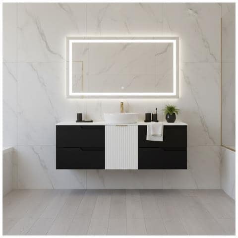Mobile sottolavabo, Nero e beige, 160 cm, Con piano d'appoggio, 2 cassetti, MDF, 2 ante, Ripiano integrato, MODERNO - Foto 5