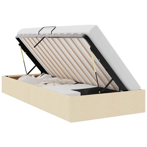 Letto ottomano con archiviazione Crema 90 x 190 cm Tessuto - Foto 1