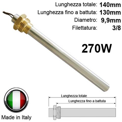 Resistenza candeletta 270W lunga 140mm e 130mm a battuta del fermo (dado) Per accensione stufa a pellet ; diamentro 9,9mm; filettatura 3/8; HT62647 Per AMG RAVELLI PIAZZETTA ALDER - UNIVERSALE - Foto 1