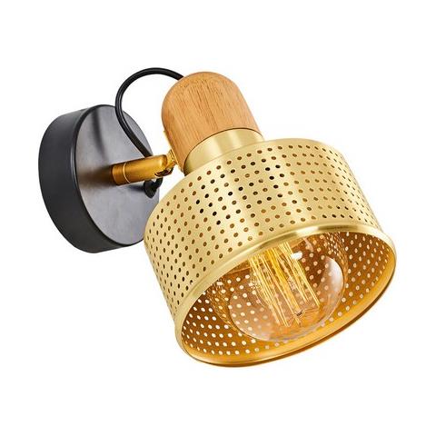 Faretto A Parete Giove Applique - Rotonda - Oro, Legno, Nero In Metallo, 15 X 20 X 20 Cm, 1 X E27, Max 40w - Foto 1