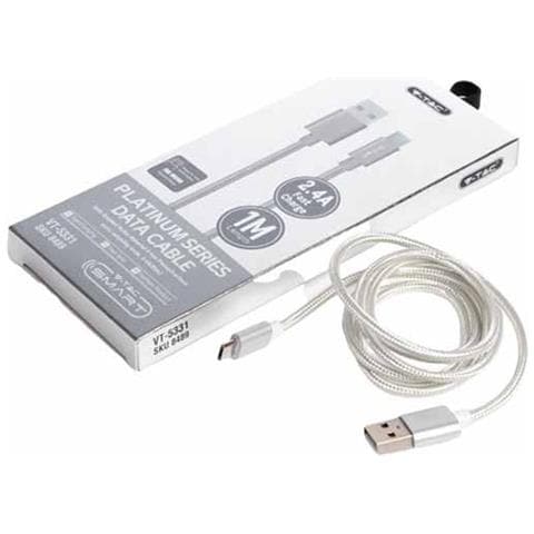 V-tac Vt-5331 Cavo Dati Usb 2.0 1m Micro Usb Platinum Series In Corda Colore Argento - Sku 8489 - Foto 1