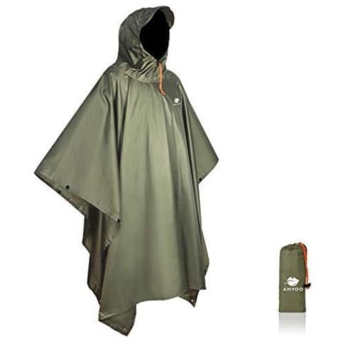 Peso Pioggia Poncho Riutilizzabile Escursionismo Rain Jacket Impermeabile Del Cappotto Con Cappuccio Per Ragazzi Uomini Donne Adulti 1 Verde Dellesercito - Foto 1