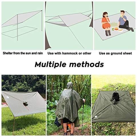 Peso Pioggia Poncho Riutilizzabile Escursionismo Rain Jacket Impermeabile Del Cappotto Con Cappuccio Per Ragazzi Uomini Donne Adulti 1 Verde Dellesercito - Foto 2