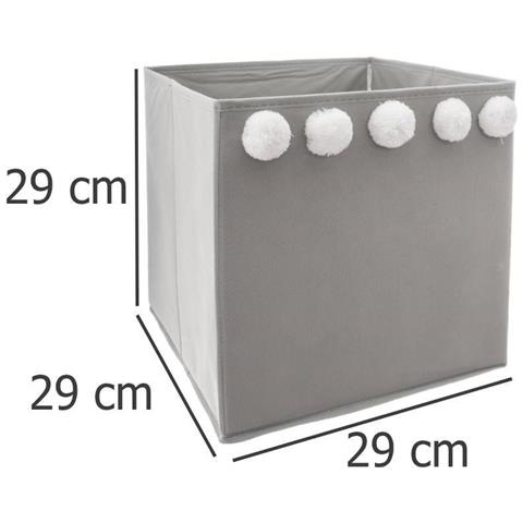 Contenitore Per Bambini, 29 X 29 X 29 Cm, Grigio Con Pompon - Foto 2