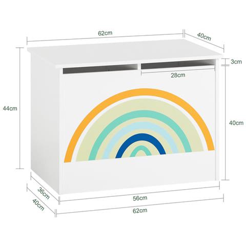 Scatola Giocattolo Per Bambini Contenitore Portagiochi Scatola Porta Giochi Con Coperchio Bianco+arcobaleno 62x40x44cm Kmb70-w - Foto 2