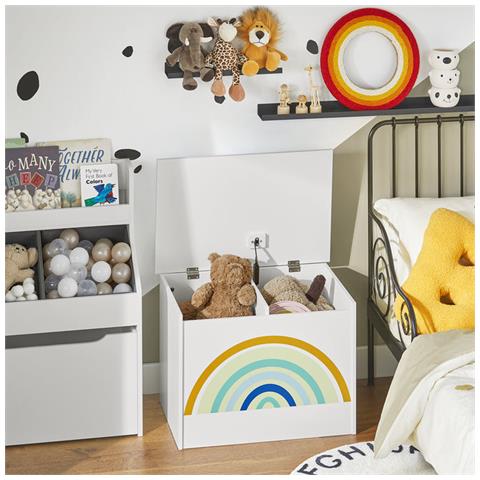 Scatola Giocattolo Per Bambini Contenitore Portagiochi Scatola Porta Giochi Con Coperchio Bianco+arcobaleno 62x40x44cm Kmb70-w - Foto 5