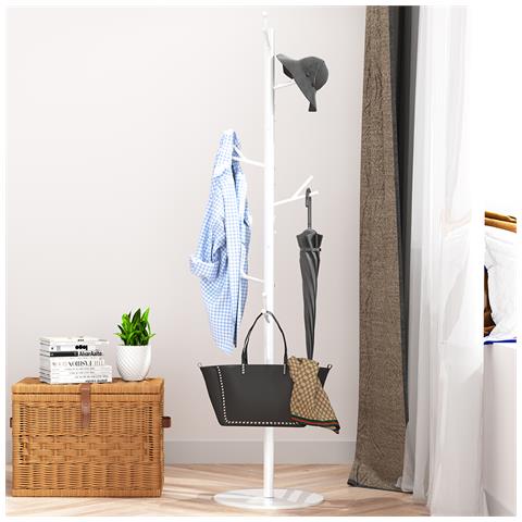 Stand Appendiabiti A Piantana Bianco Attaccapanni Da Terra Salvaspazio 16 Ganci - Foto 1