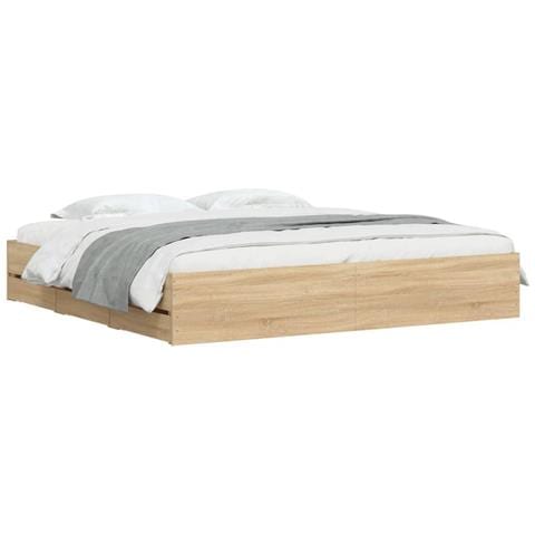 Giroletto Cassetti Rovere Sonoma 180x200 Cm Legno Multistrato - Foto 3
