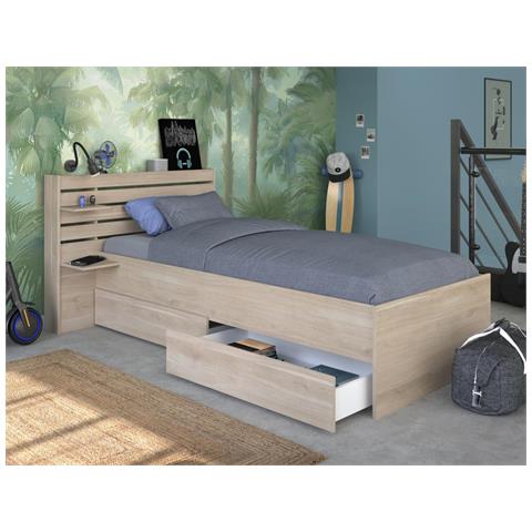 Letto 90 X 190/200 Cm Con Vani Portaoggetti Naturale - Tenalia - Foto 1