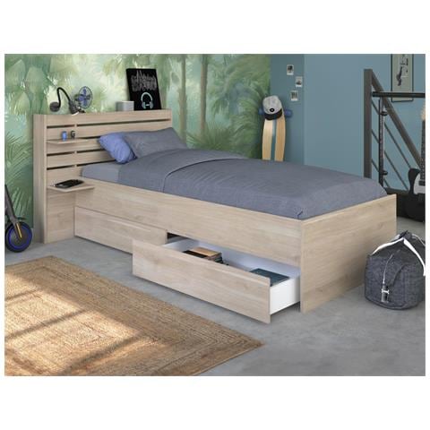 Letto 90 X 190/200 Cm Con Vani Portaoggetti Naturale - Tenalia - Foto 2