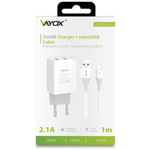 Caricabatterie 2x Usb 5v 2.1a + Cavo Micro Usb 1m Va0052micro - Foto 2
