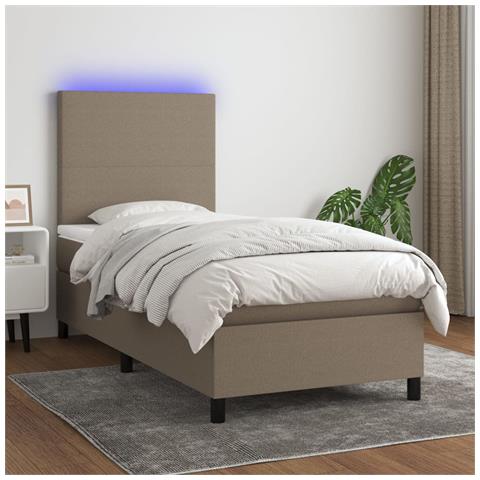 Letto a Molle con Materasso e LED Tortora 80x200 cm in Tessuto - Foto 2