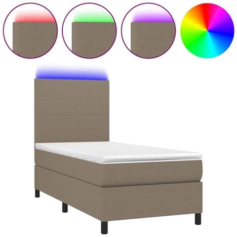Letto a Molle con Materasso e LED Tortora 80x200 cm in Tessuto - Foto 1