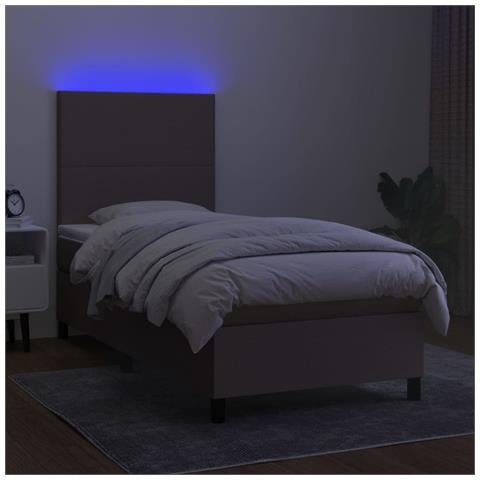 Letto a Molle con Materasso e LED Tortora 80x200 cm in Tessuto - Foto 8